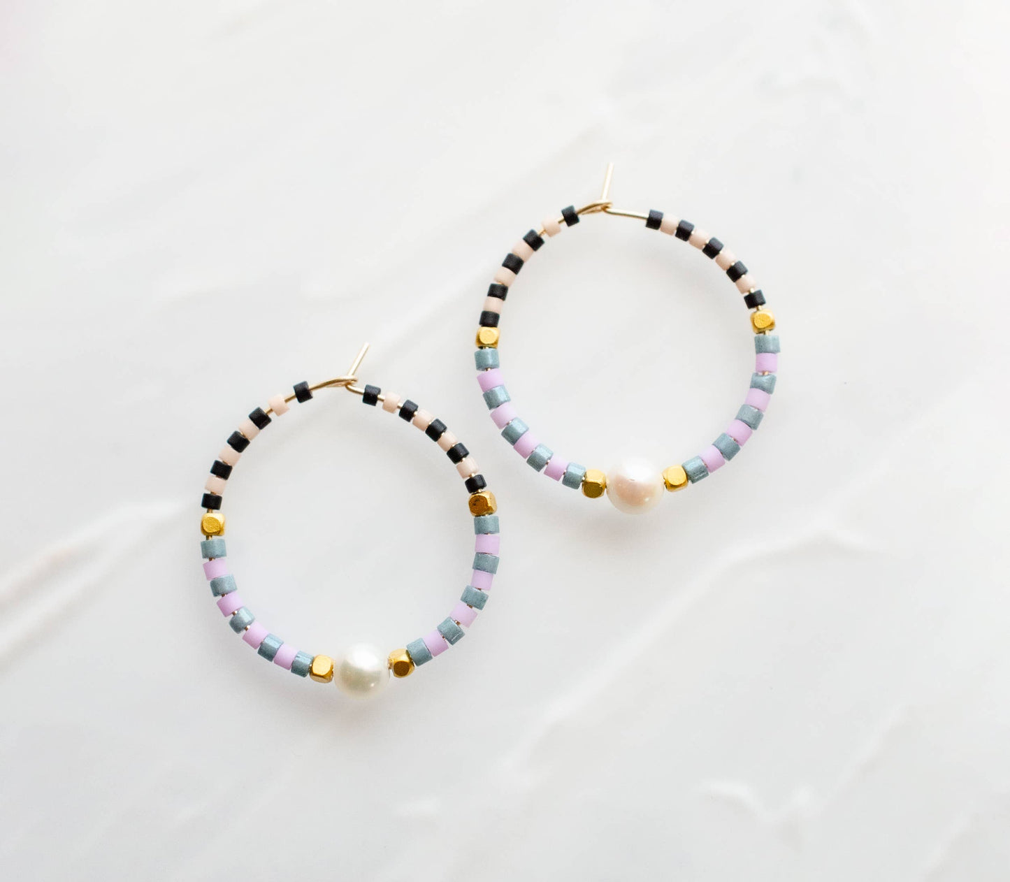 Checked beaded mini hoops