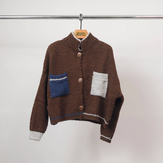 colour contrast knit cardigan | brown
