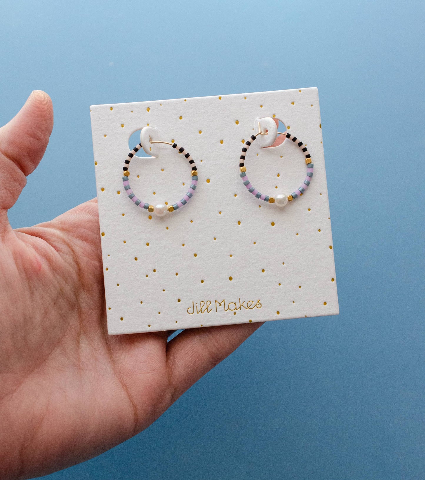 Checked beaded mini hoops