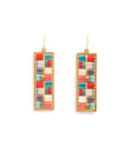 Handwoven Mosaic Tila and Brass Earrings | Aqua/Red