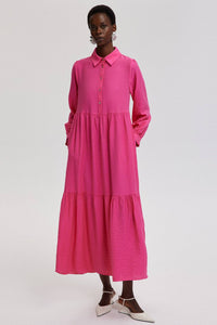 Natural Textured Shirt Dress | Pink