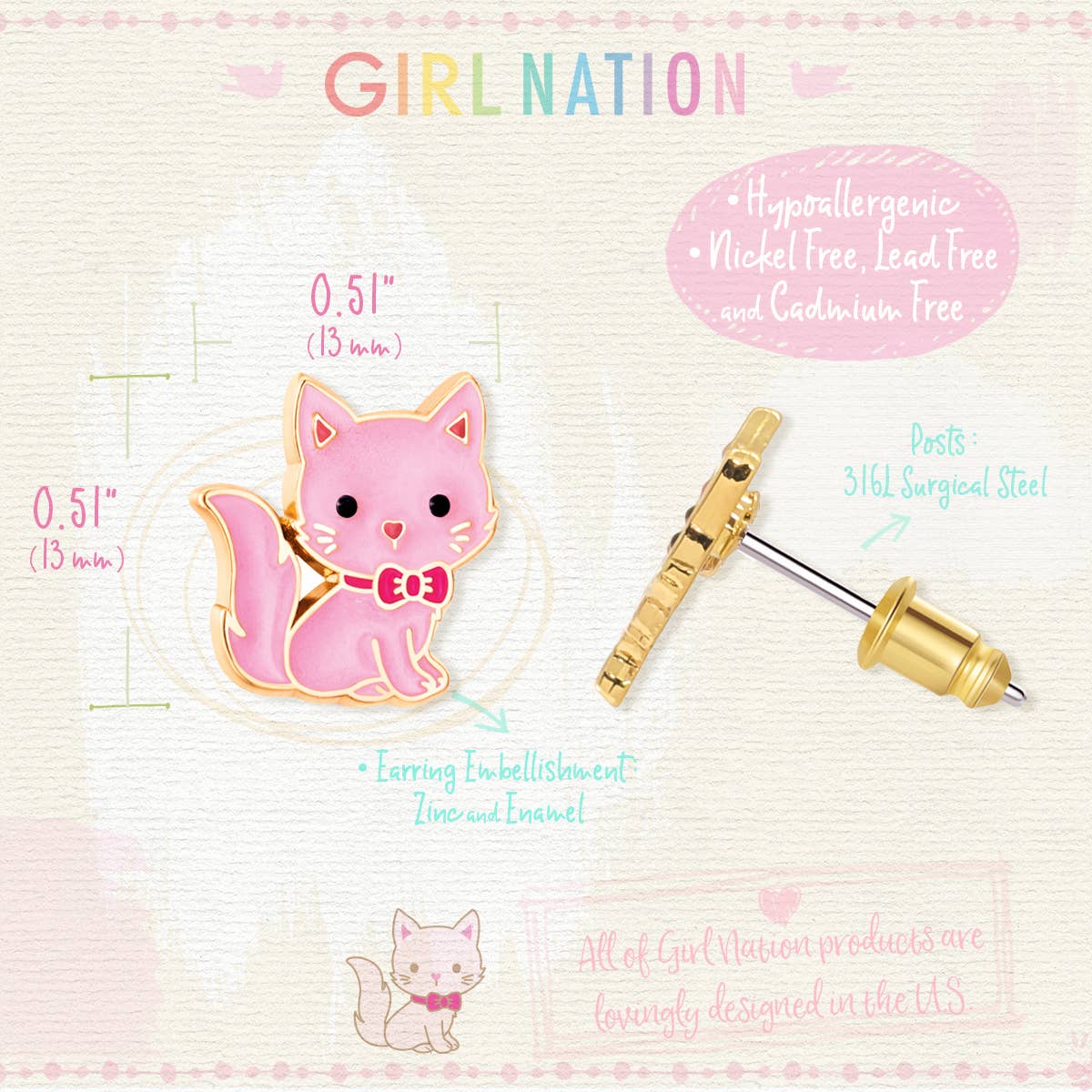 Pink Kitty | Stud Earrings
