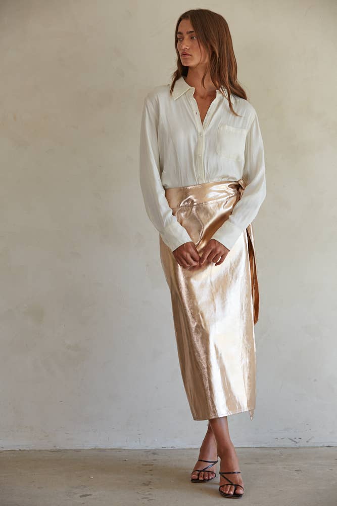 Wrap Midi Skirt | Rose Gold