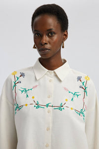 Linen Shirt with Embroidery | Cream