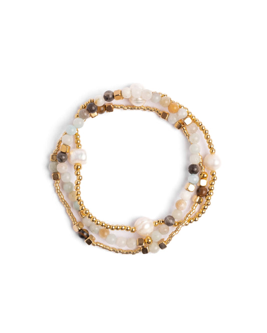Amazonite and Pearl Miyuki Stretch Bracelets | Set of 3