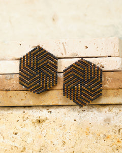 Beaded Handwoven Leticia Hexagon Earrings | Black Bronze