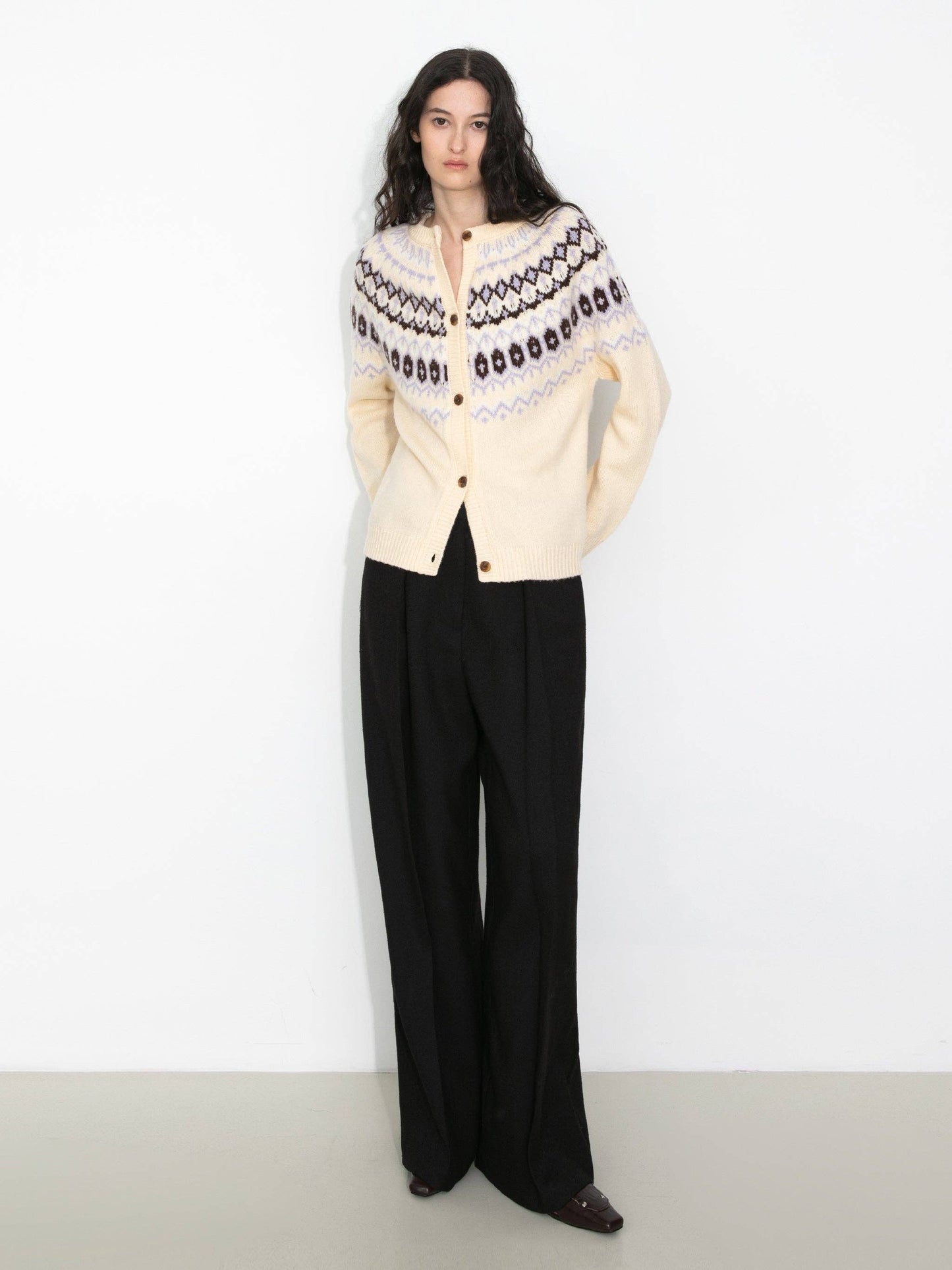 Fair Isle Knit Cardigan | 100% Wool