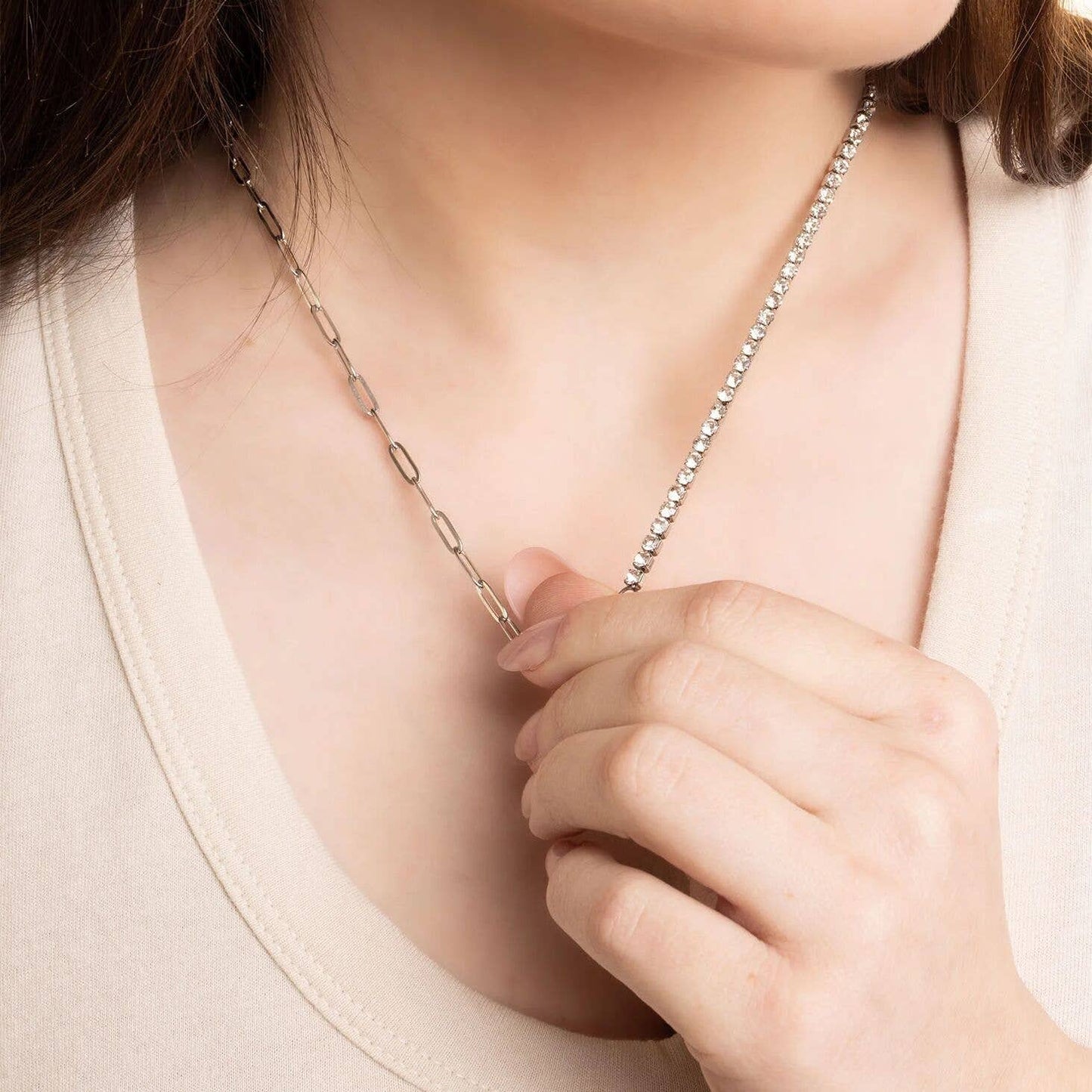 Tennis Chain Split Necklace | Silver