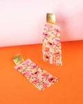 Beaded Poppy Flower Fringe Earrings | Cream/Pink