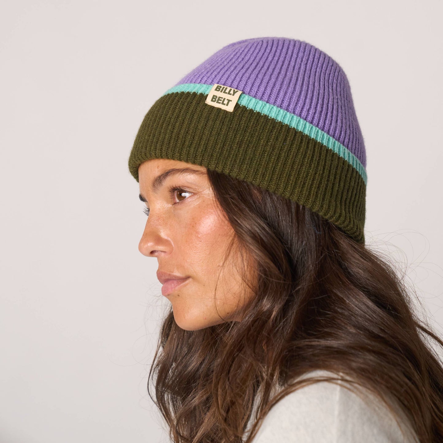 Wool Beanie | Purple Khaki & Mint