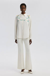 Linen Shirt with Embroidery | Cream