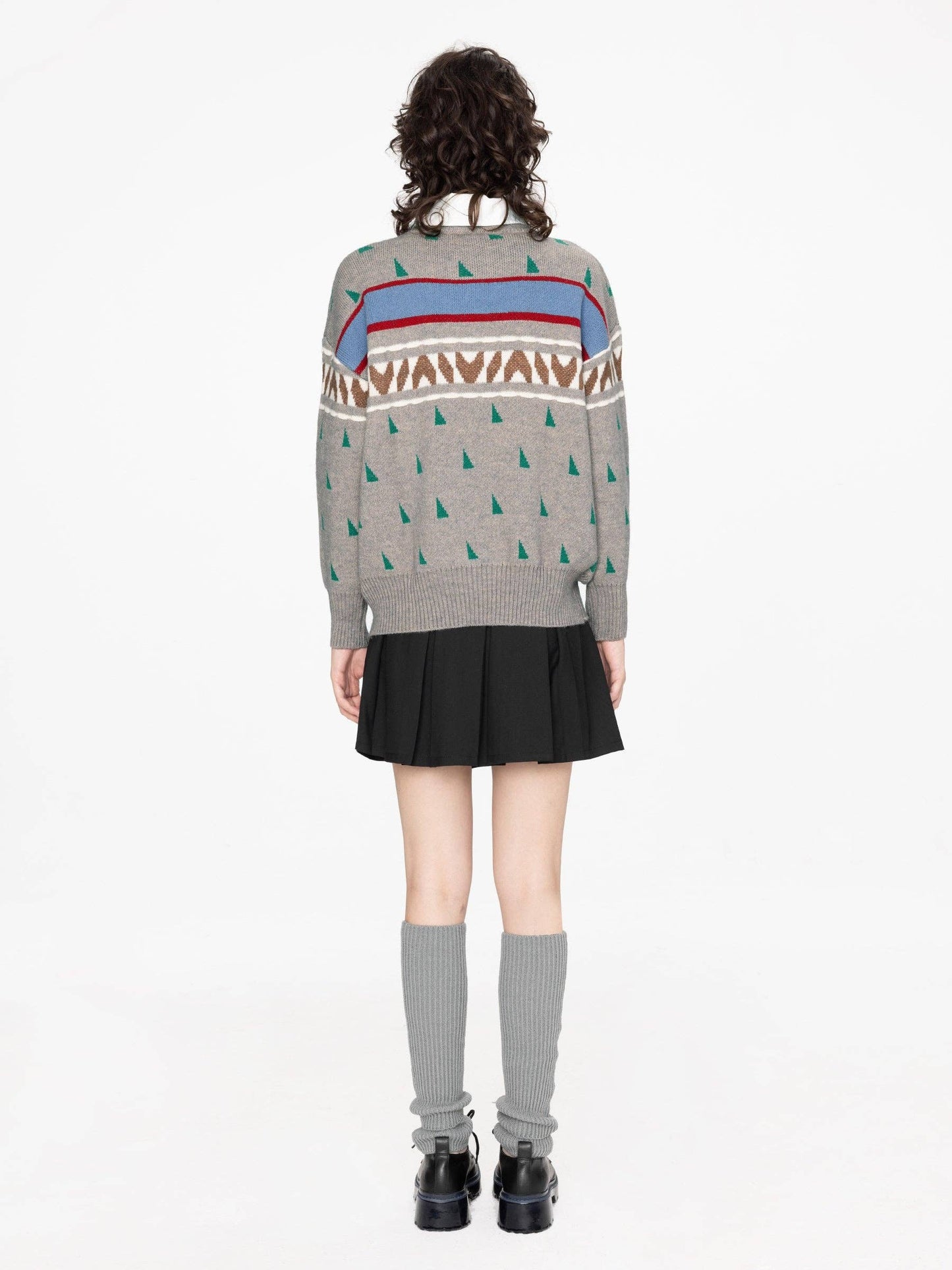 Geometric Patterned Jacquard Knit Sweater