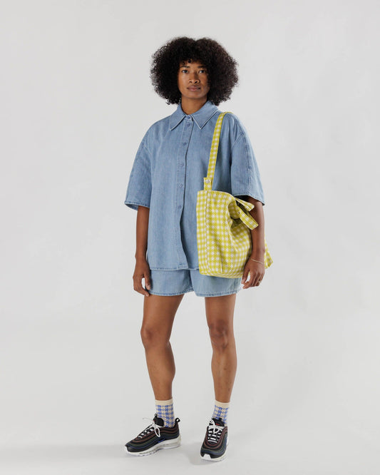 Horizontal Zip Duck Bag | Chartreuse Pixel Gingham