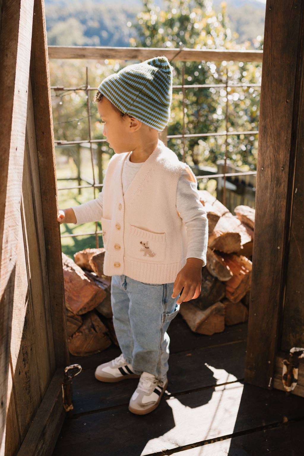 Berlin Merino Beanie | Green and Blue Stripe