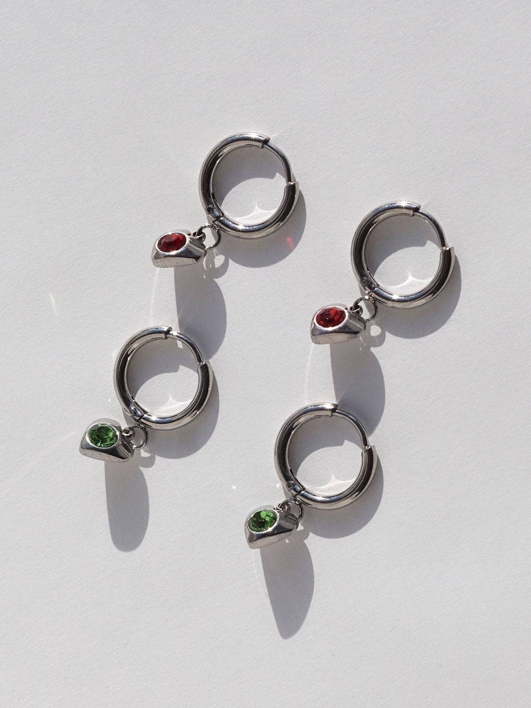 Birthstone Heart Hoops • Surgical Steel