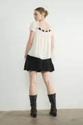 Lace Trim Blouse with Bow | White