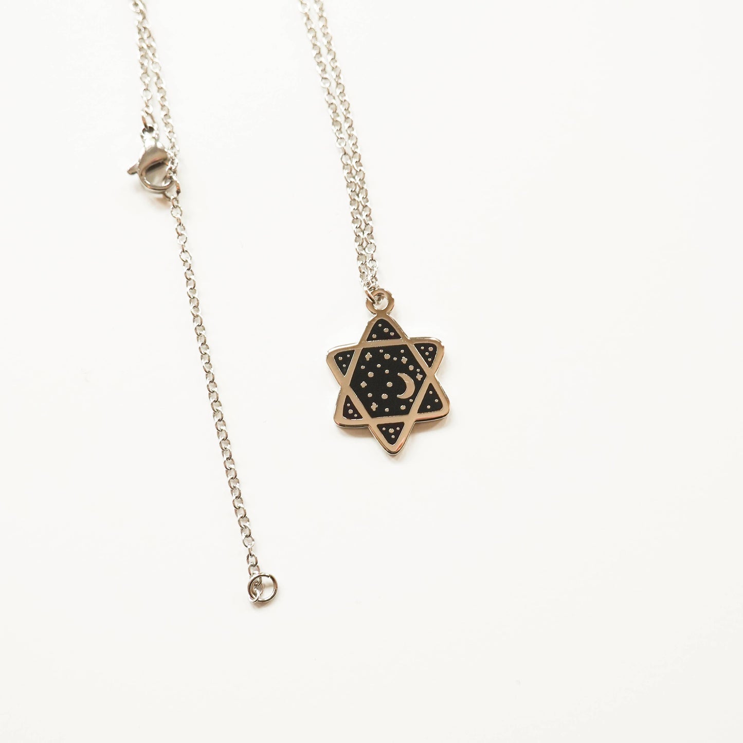 Mini Cosmic Magen David Necklace: Silver Plated / Black