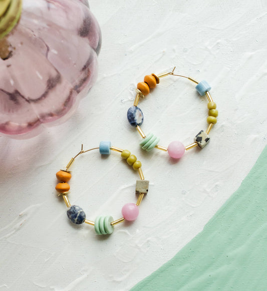 Colorful Beaded Hoop Earings