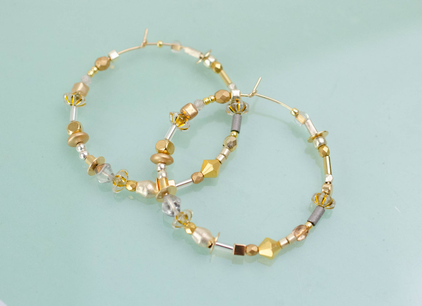 Gold and Silver Large beaded Hoops