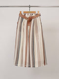 Striped Midi Skirt with Belt | Bordeaux