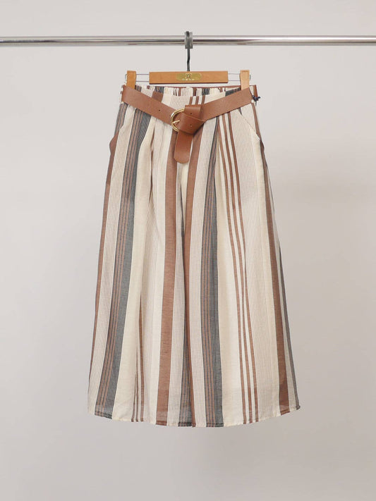 Striped Midi Skirt with Belt | Bordeaux