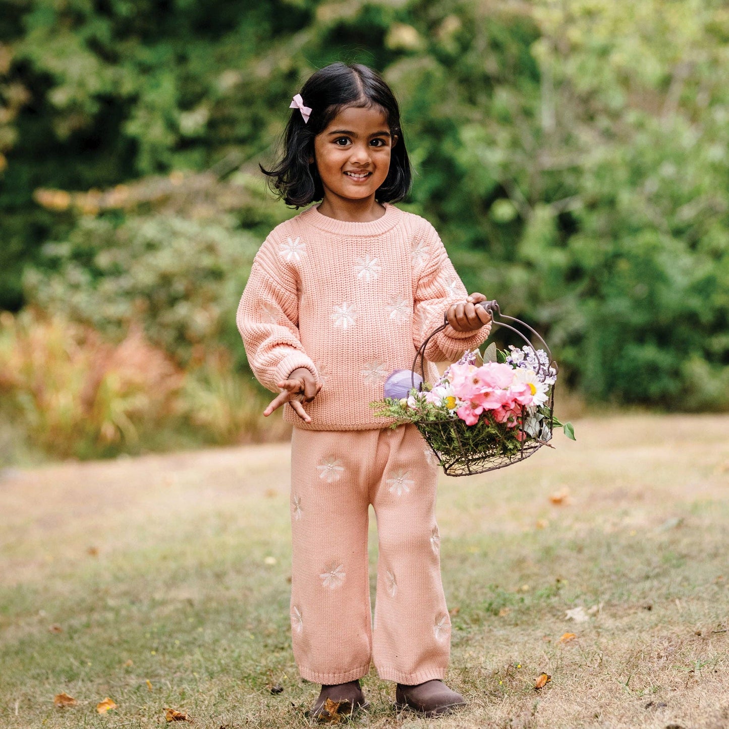 Embroidered Knit Flare Pant | Pearl