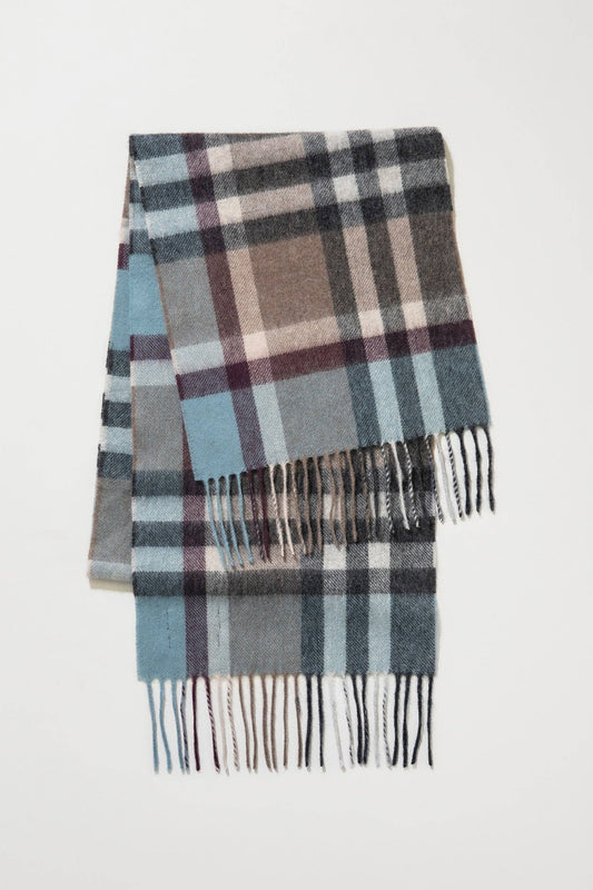 Tartan Lambswool Scarf | Blue Taupe
