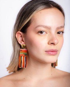 Beaded Handwoven Striped Knit Fringe Earrings | Sweet Escape