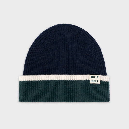 Wool Beanie | Navy Green & Beige
