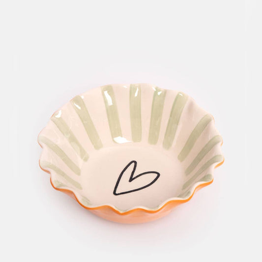 Stripe Heart Frilly Bowl | Pale Blue