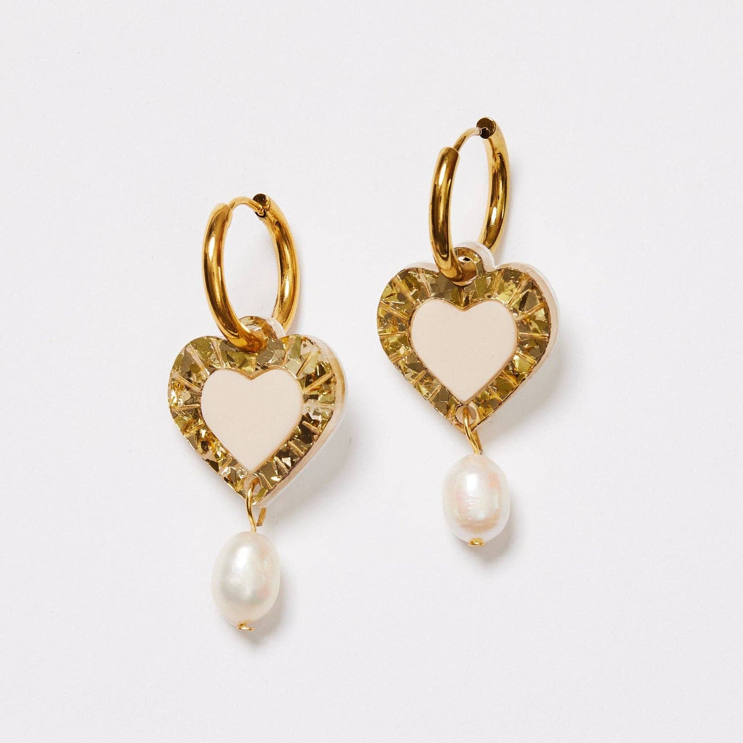 Heart and Pearl Earrings | Gold / Beige