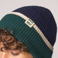 Wool Beanie | Navy Green & Beige