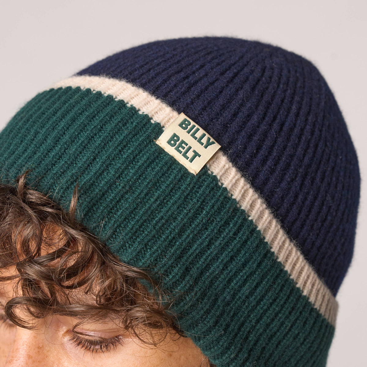 Wool Beanie | Navy Green & Beige