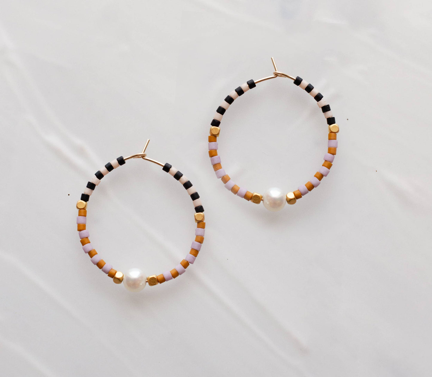 Checked beaded mini hoops