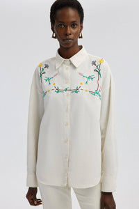 Linen Shirt with Embroidery | Cream