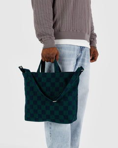 Horizontal Zip Duck Bag | Navy Green Checks