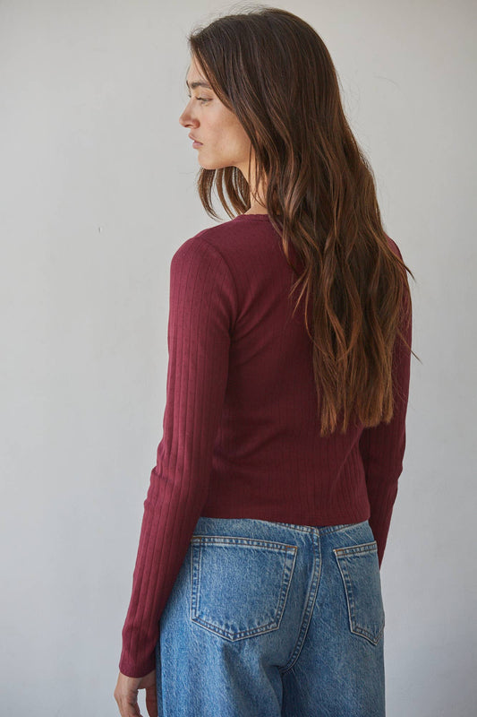 Cotton Pointelle Cardigan | Burgundy