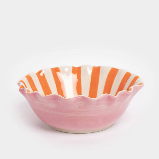 Stripe Heart Frilly Bowl | Coral