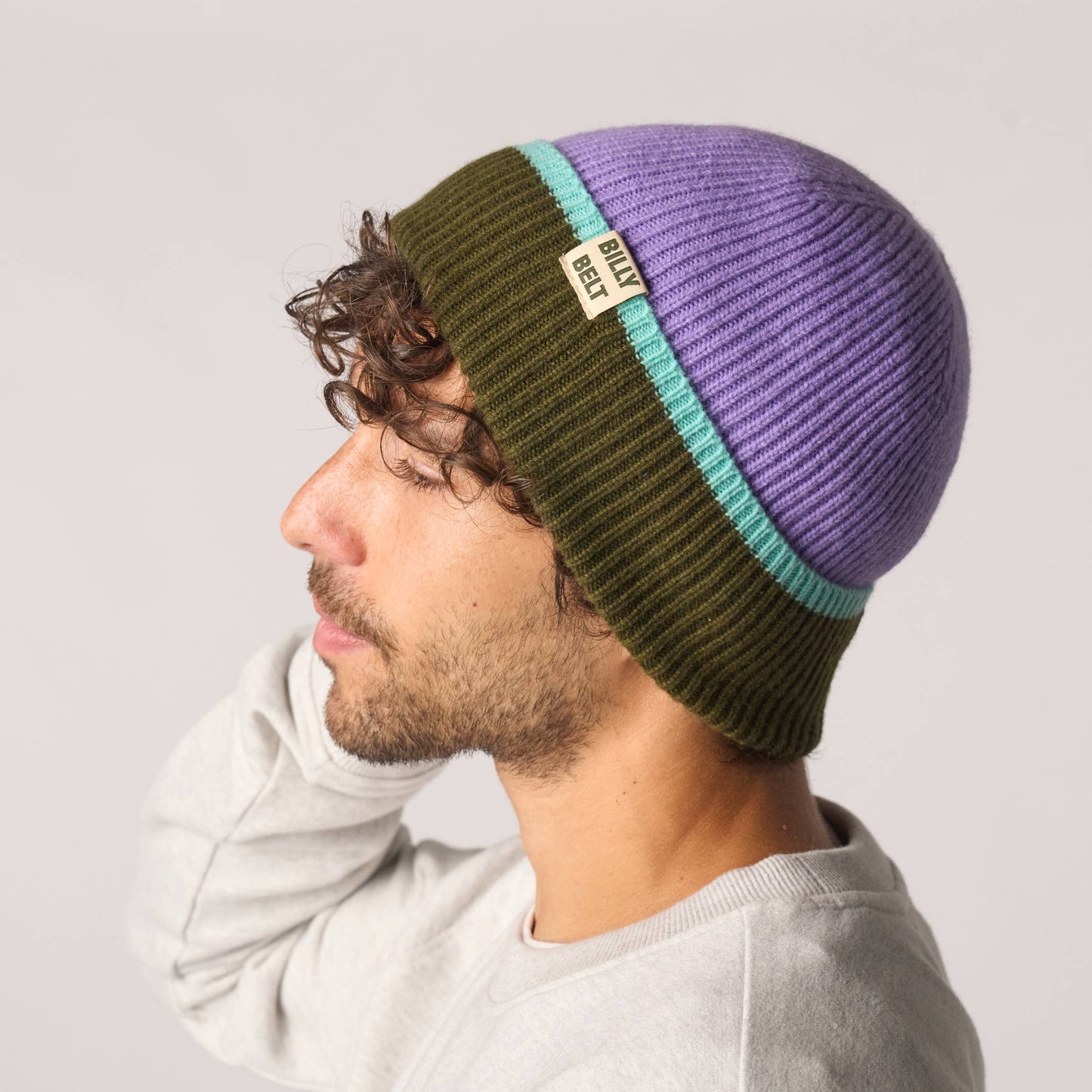 Wool Beanie | Purple Khaki & Mint