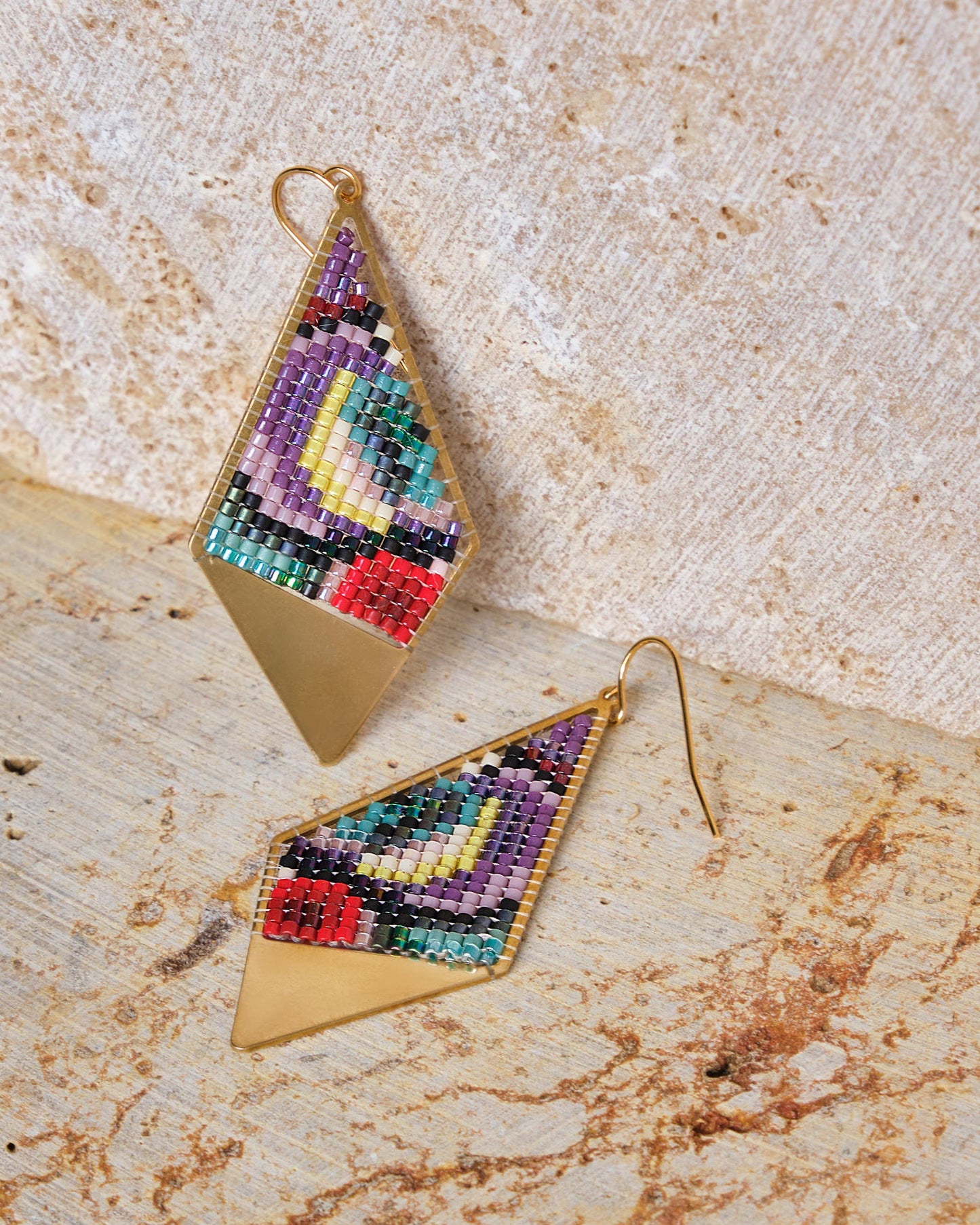 Beaded Kaleidoscope Kite Earrings | Red/Purple