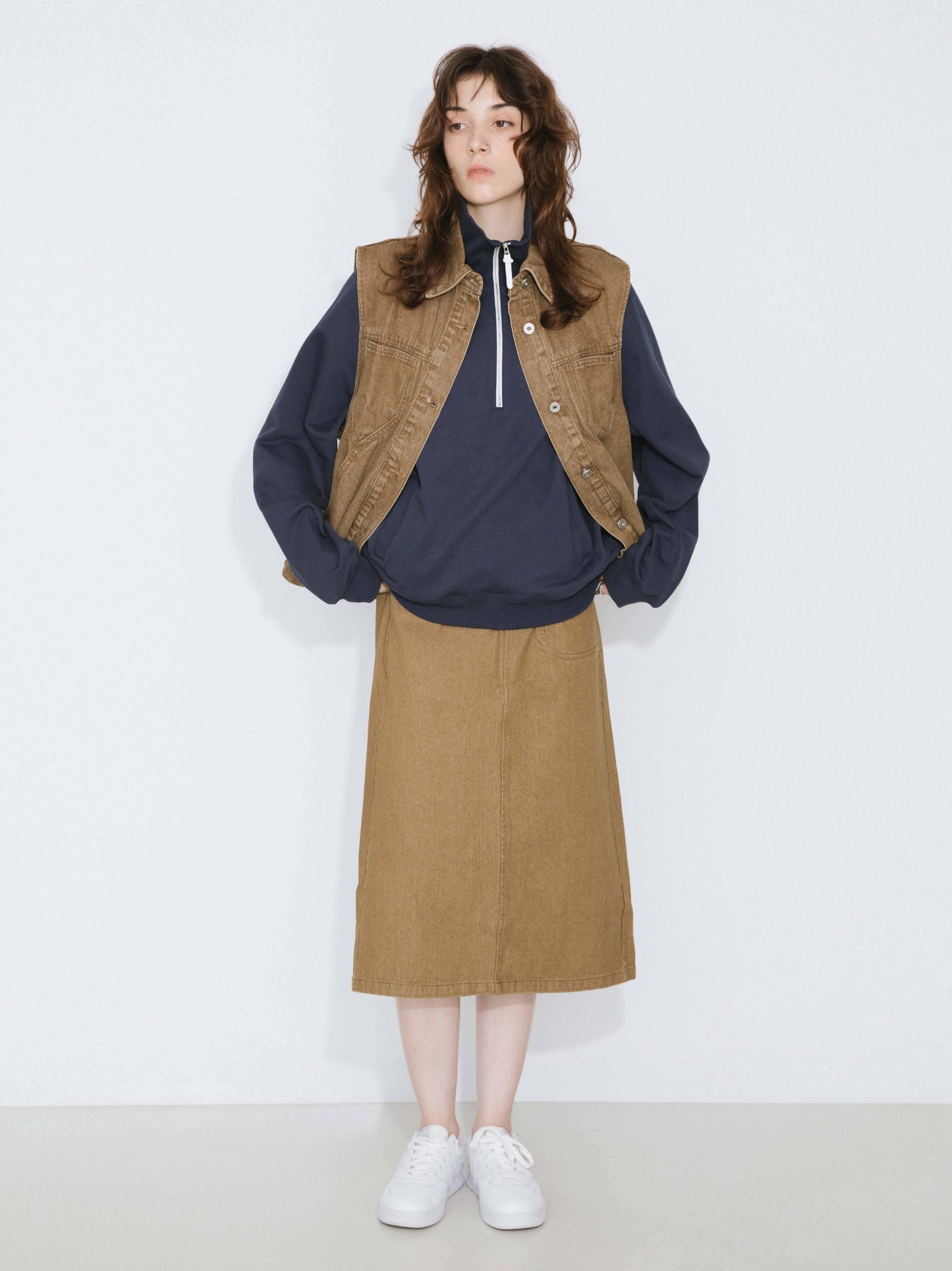 Denim Waistcoat | Saddle Brown