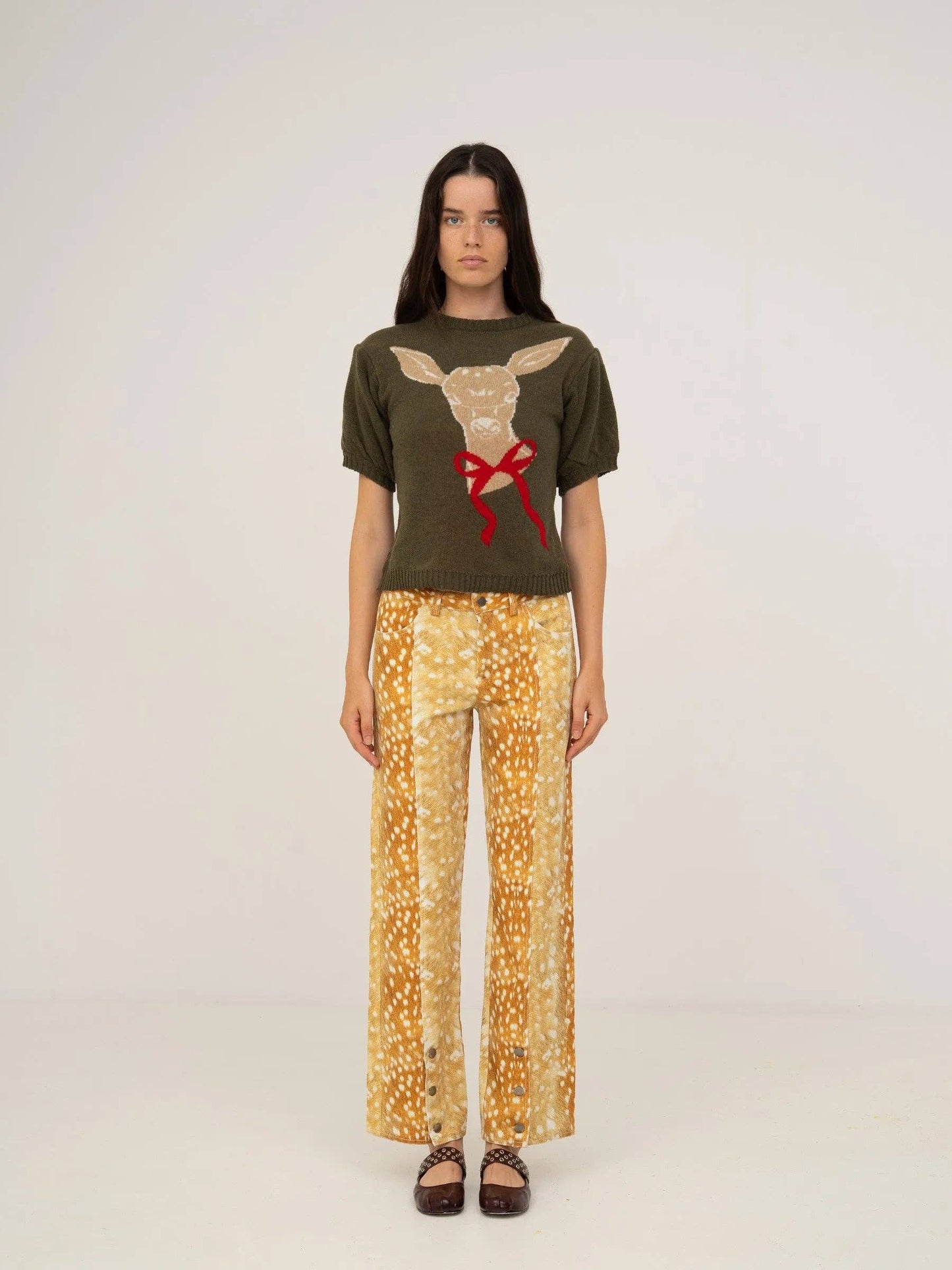 Deer Print Denim Jeans