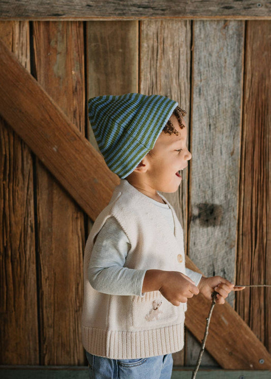Berlin Merino Beanie | Green and Blue Stripe