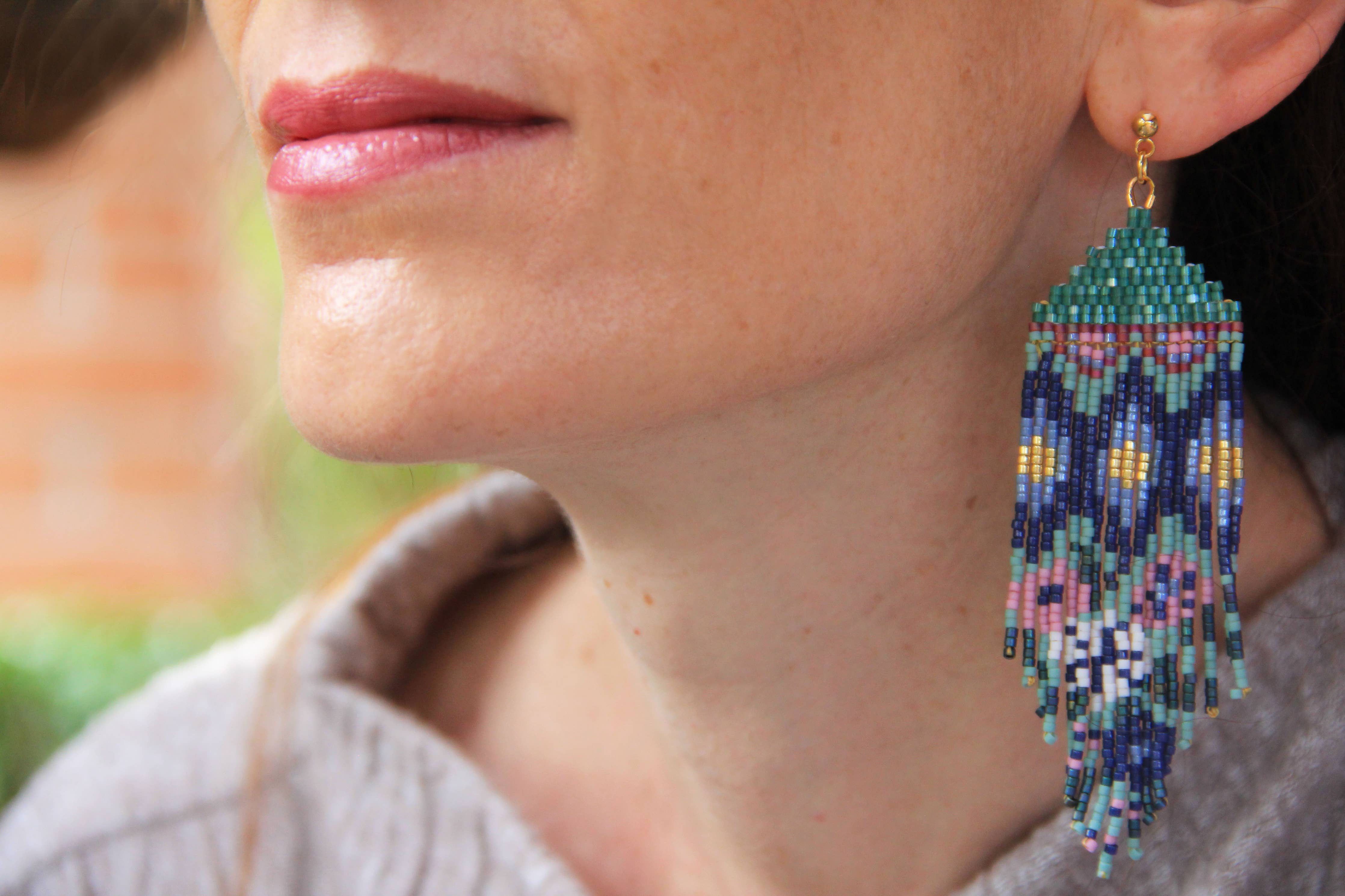 Beaded Handwoven Huipil Fringe Earrings | Galactic Dream