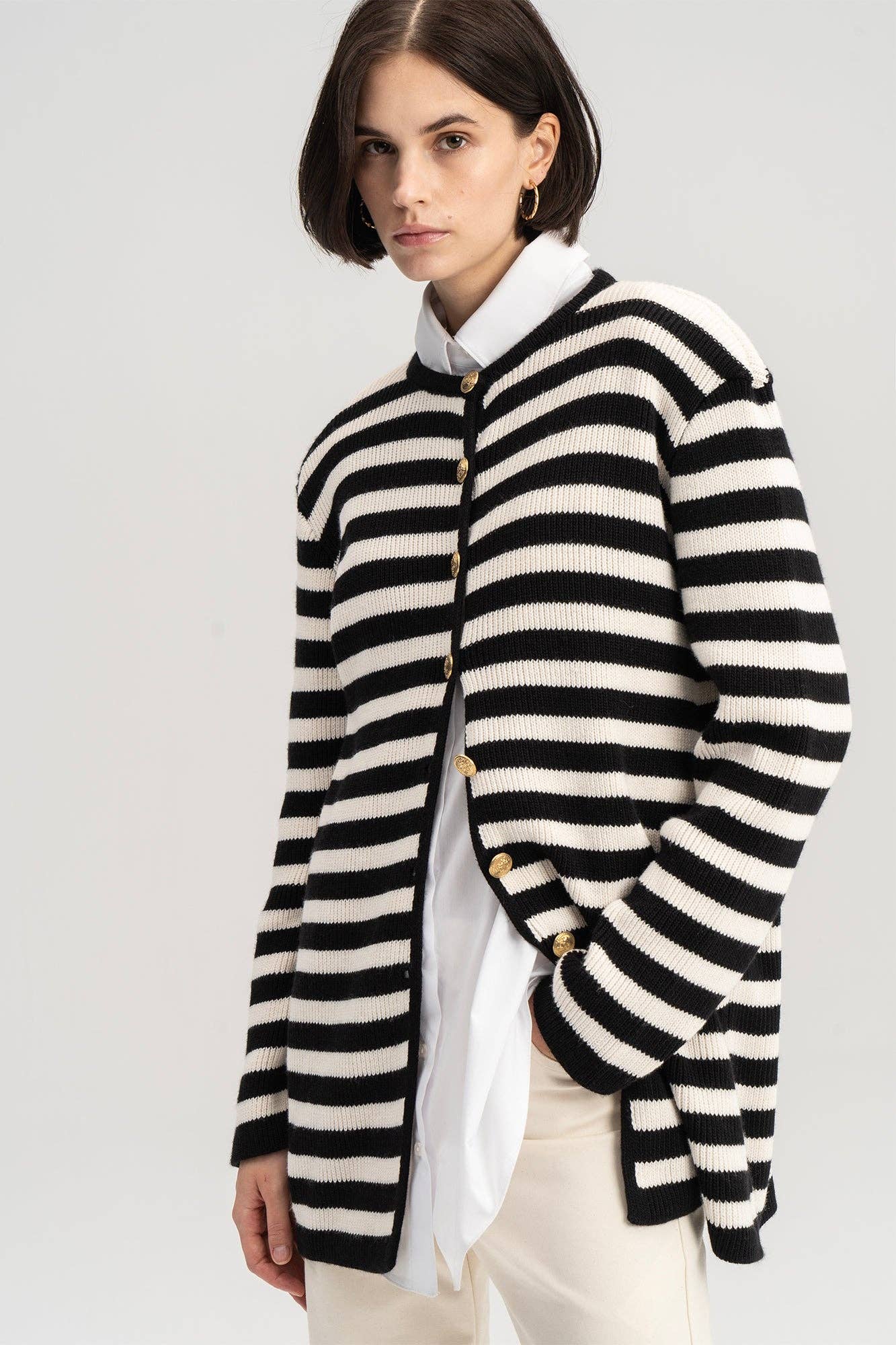 Striped Cardigan with Gold Buttons | Black