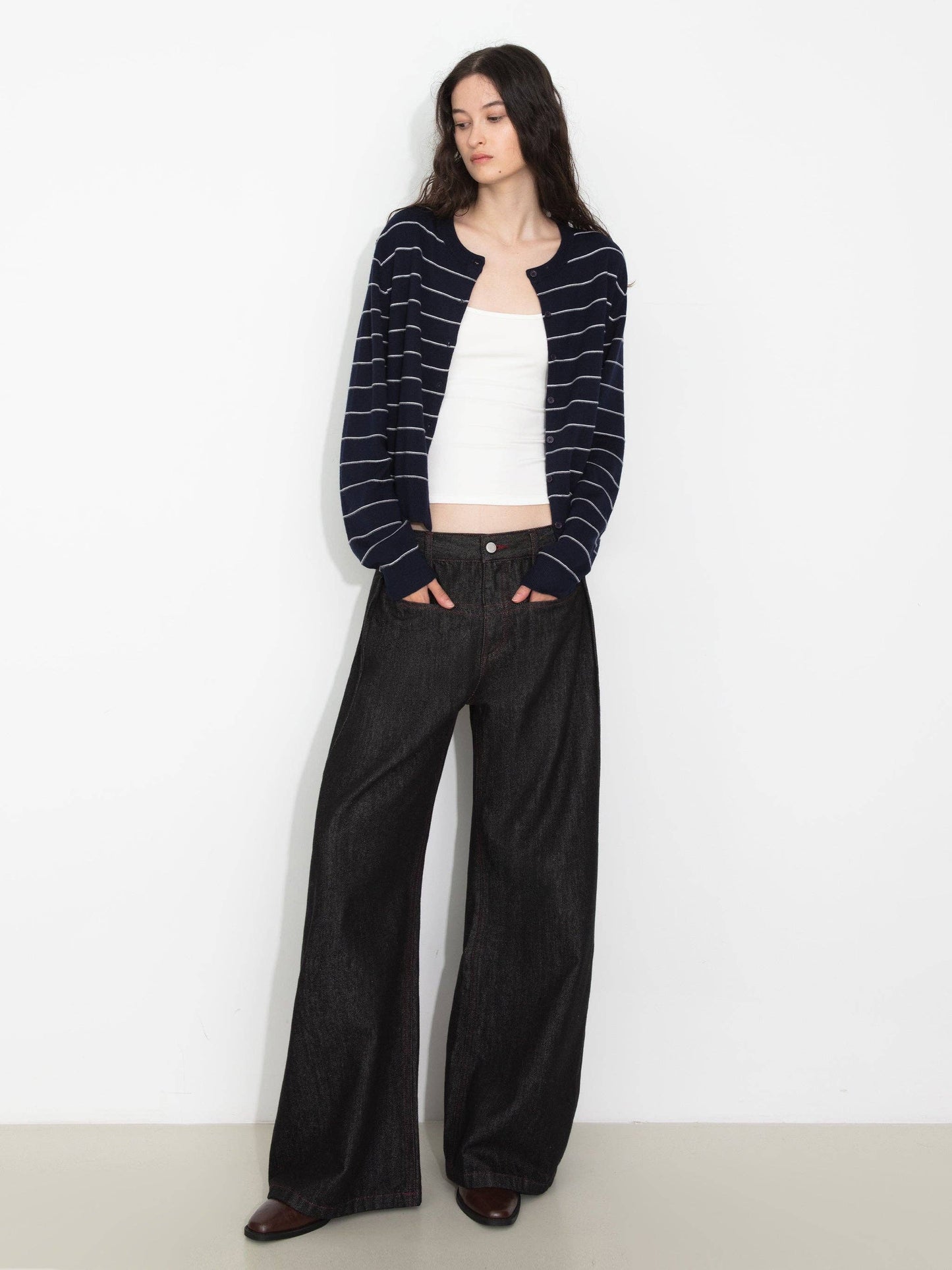 Striped Long-Sleeve Knit Cardigan | Two Colours