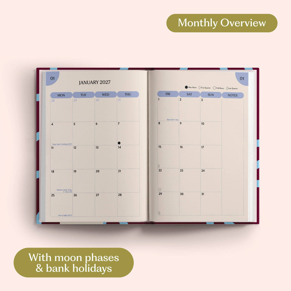 2027 Diary | Sky Blue | Week to view