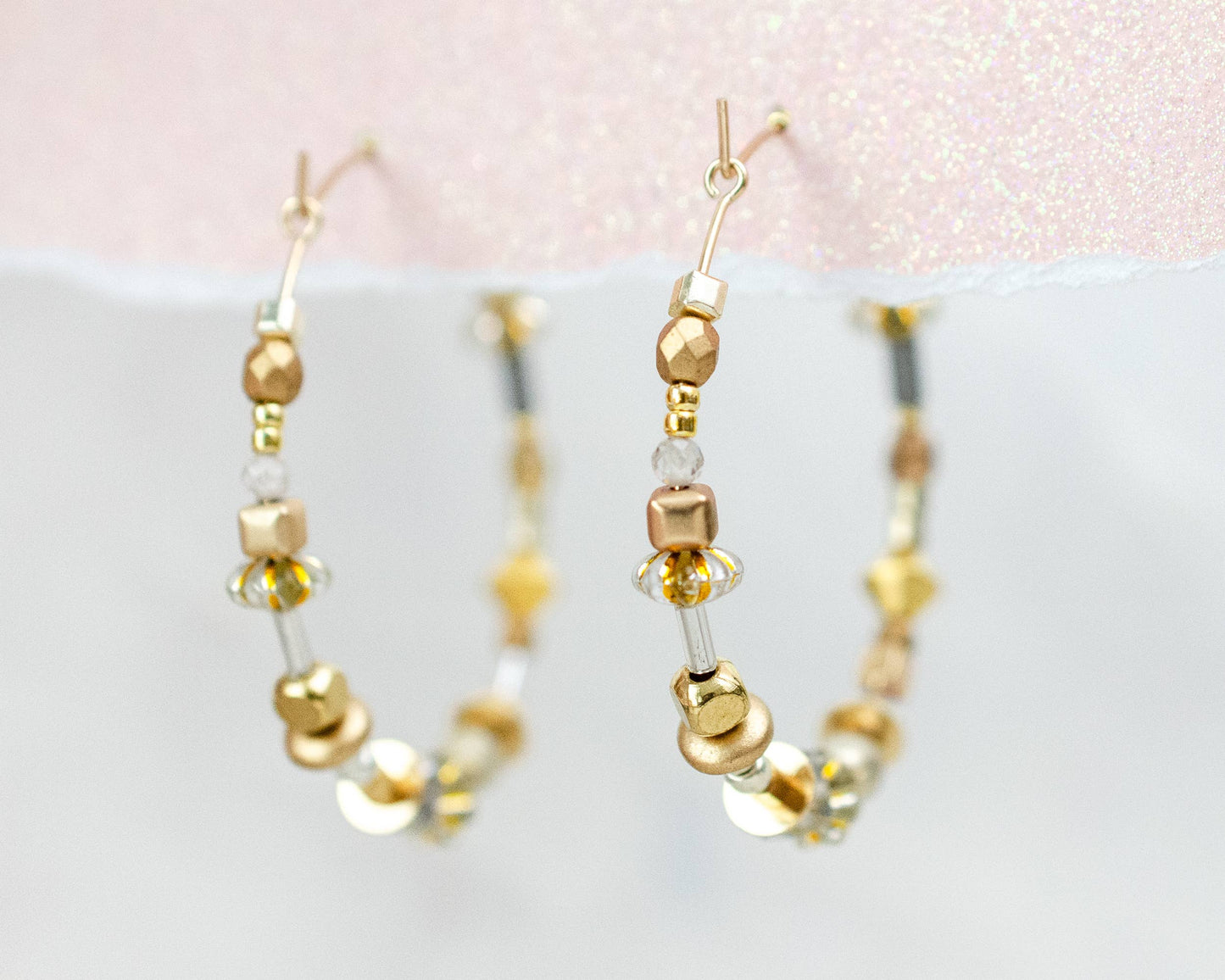 Gold and Silver Large beaded Hoops