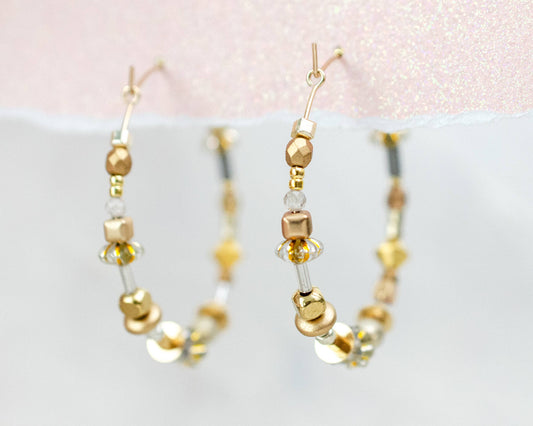 Gold and Silver Large beaded Hoops
