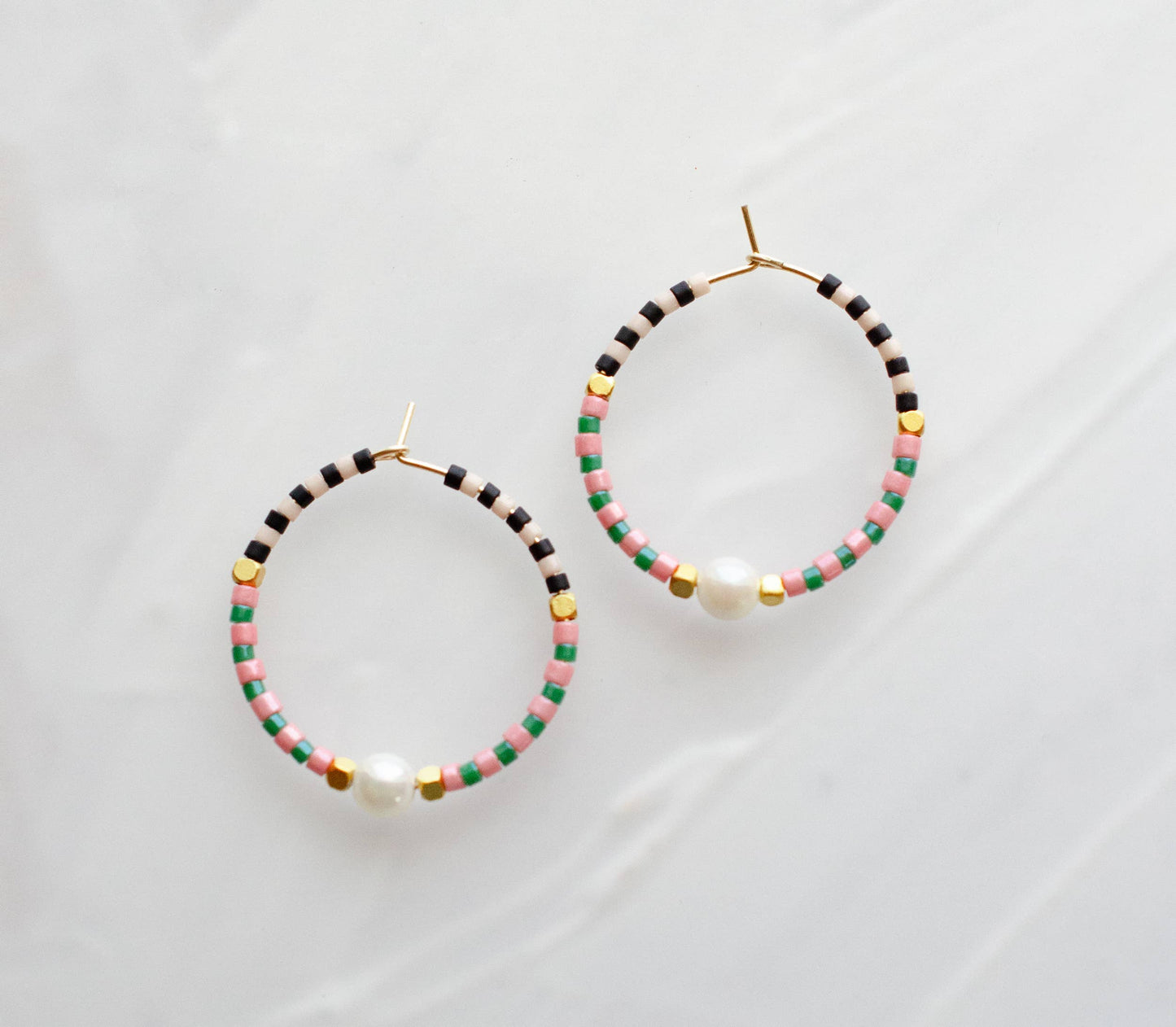 Checked beaded mini hoops